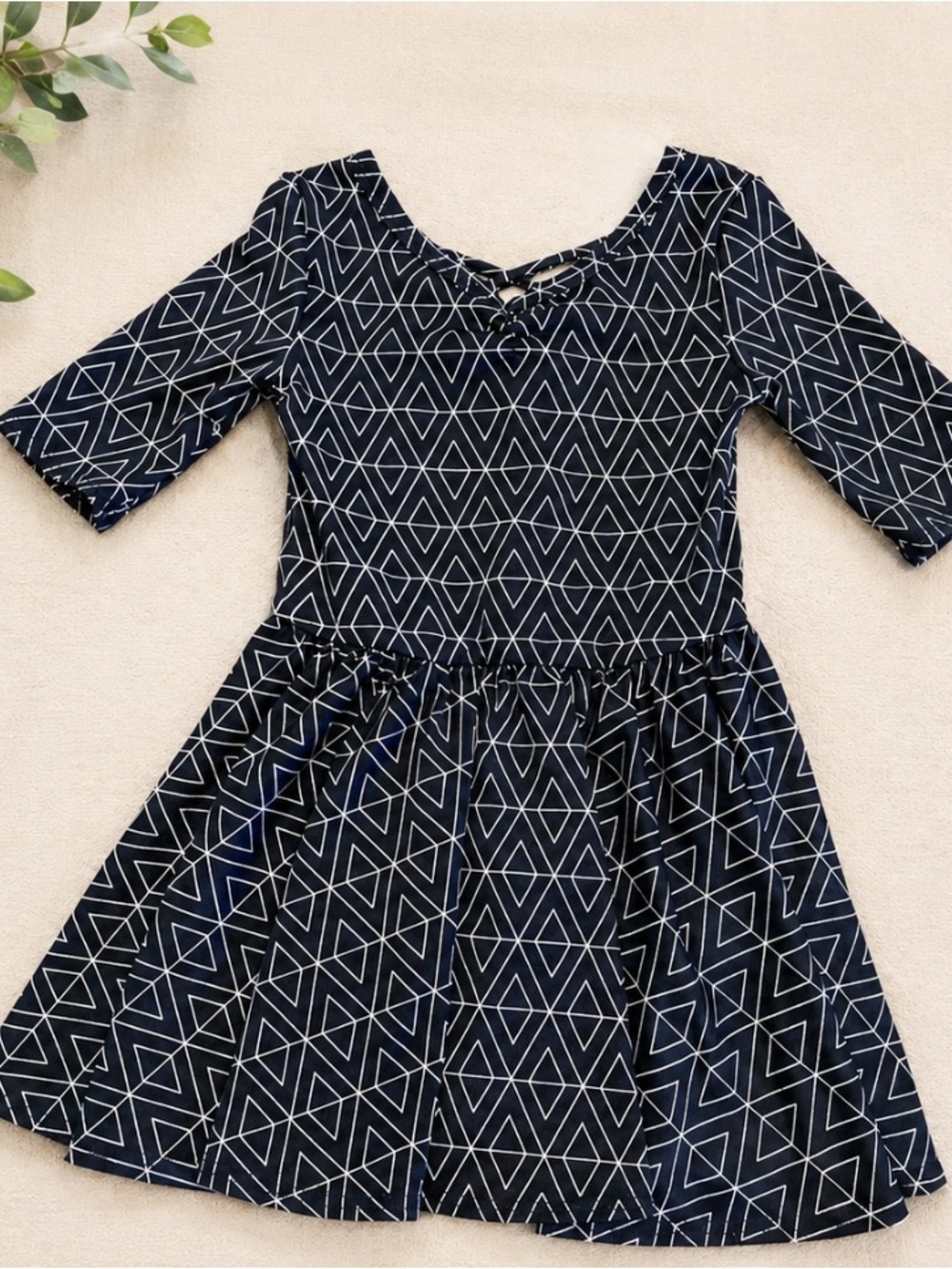 Dot Dot Smile Navy Geometric Print Dress 12–24M | 3/4 Sleeve Twirl Dress